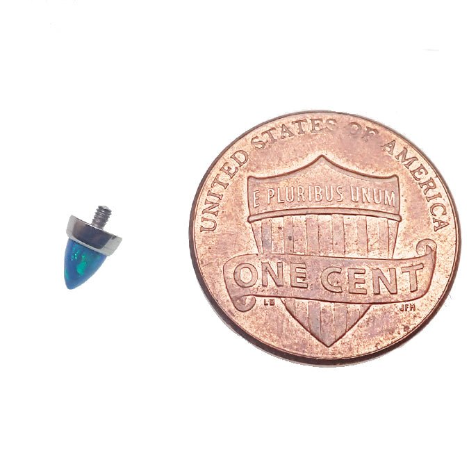 Peacock blue 4mm cone horseshoe piercing in 14g body jewelry by Body Clickers, featuring a curved horseshoe shape with cone accents.