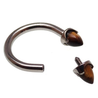 Titanium circular body jewelry with Tiger's Eye gemstone, 14g gauge, featuring an 8mm diameter, from Body Clickers.