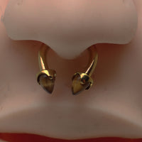 Circular titanium body jewelry with tiger's eye stone, 8mm diameter, 14g gauge, from Body Clickers Body Jewelry