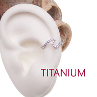 Titanium wave and CZ clicker body jewelry in 16g with 8mm design by Body Clickers