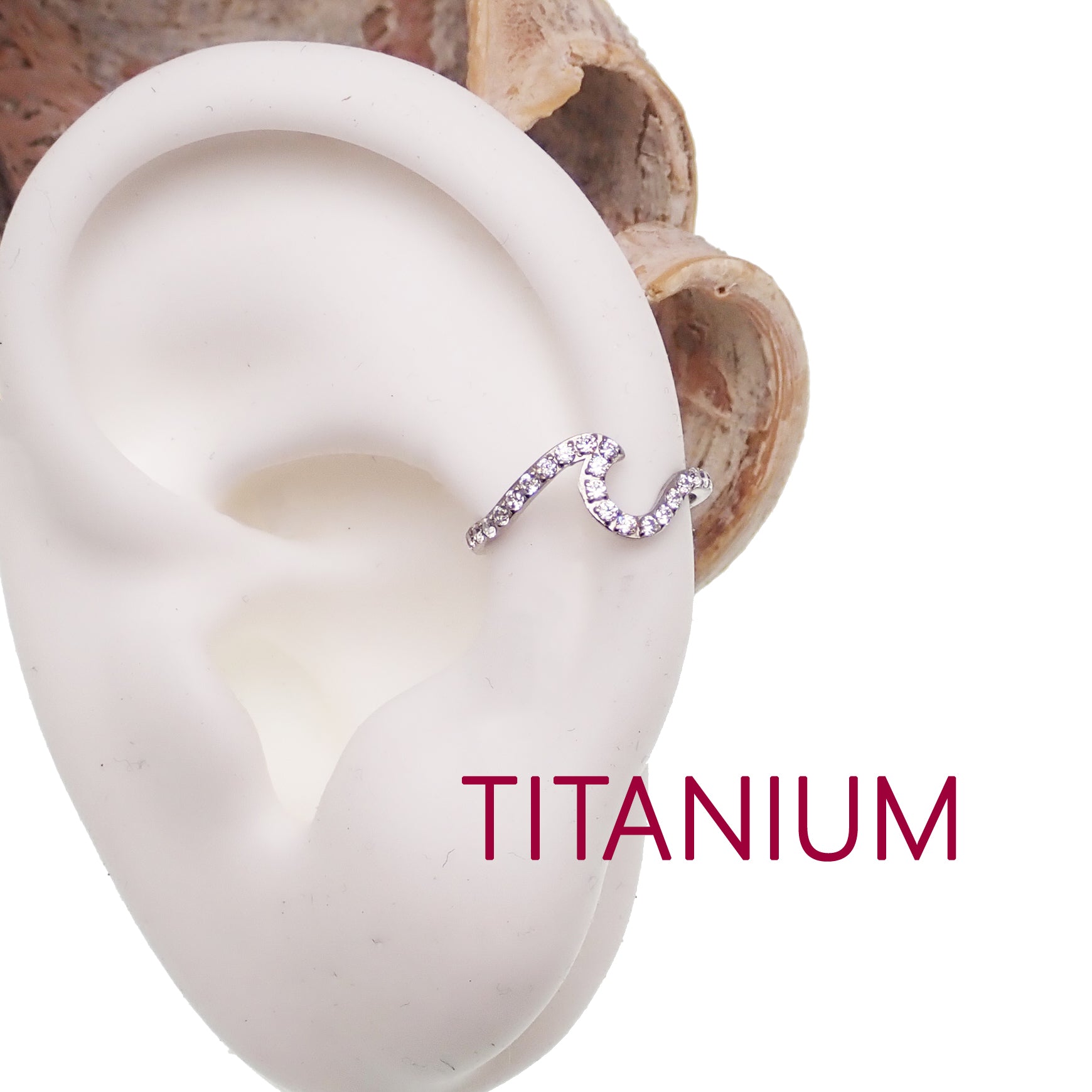 Titanium wave and CZ clicker body jewelry in 16g with 8mm design by Body Clickers
