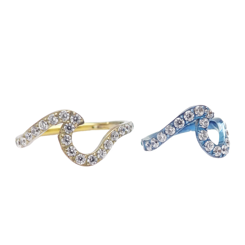 Titanium Wave and CZ Clicker body jewelry in 16g with an 8mm wave design and sparkling cubic zirconia stones.