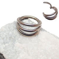Tri-Hoop Titanium Clicker body jewelry in 16g with 8mm diameter from Body Clickers, featuring three connected hoops.