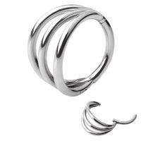 Tri-Hoop titanium clicker body jewelry in 16g with 8mm hoops, designed for comfortable, stylish body piercing.
