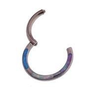 Tri-Opal inlaid titanium clicker body jewelry, 16g, with sleek design and 8mm diameter from Body Clickers.