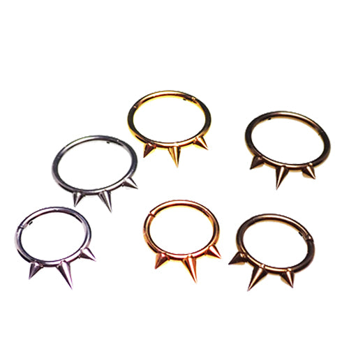 Tri-spiked septum clicker body jewelry in 16g with 8mm design by Body Clickers, featuring a unique spiked pattern.