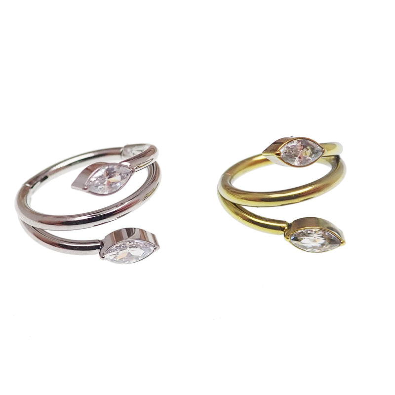 Vine Leaf CZ Clicker body jewelry in 16g with leaf charm and sparkling CZ stones, designed for body piercing.