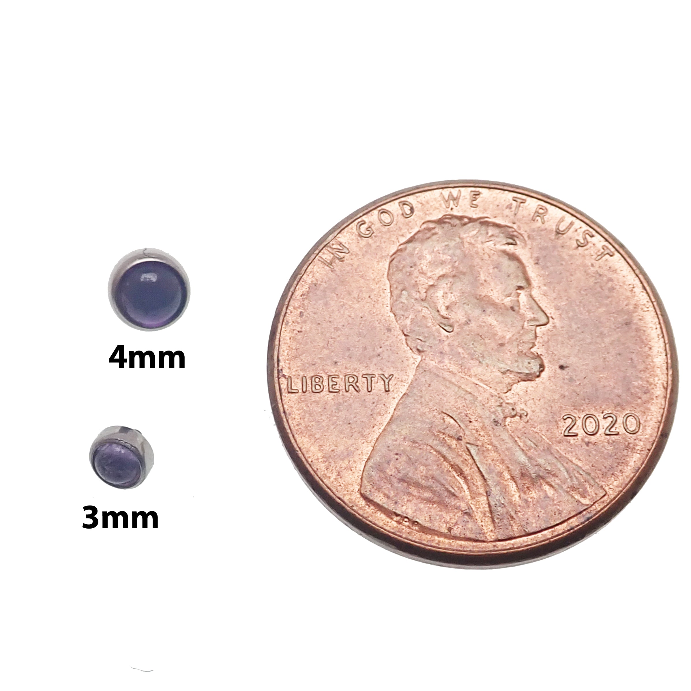 Amethyst and moonstone titanium body jewelry top in 16g, featuring a 3mm gemstone setting on a sleek body clicker.