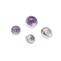 Amethyst and moonstone titanium body jewelry top, 16g, with purple and iridescent stones, from Body Clickers.