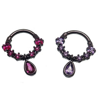 PVD black steel septum clicker with teardrop-shaped CZ stone, 16g body jewelry by Body Clickers.