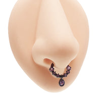 PVD black CZ tear drop steel septum clicker body jewelry in 16g with a stylish tear drop shape and black finish.