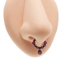PVD black steel septum clicker with teardrop-shaped cubic zirconia and body jewelry branding, 16g size.