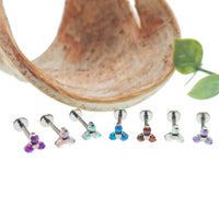 Opal Trio Cluster Flat Back Labret Body Jewelry by Body Clickers in 14G, 16G, 18G with angel skin opal accents
