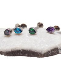 Body Clickers CZ Teardrop Flat Back body jewelry in 14g, 16g, or 18g with a sparkling teardrop design for piercings.