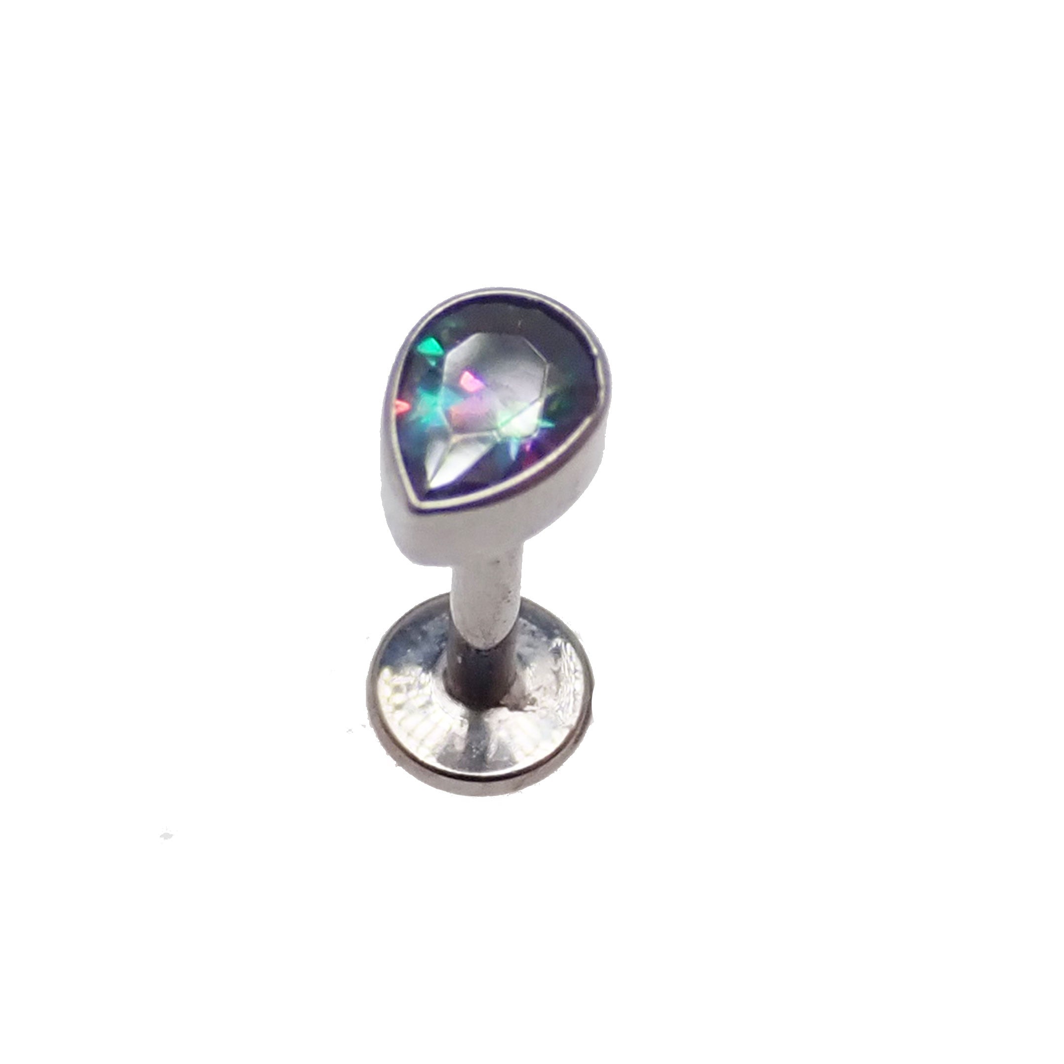Medusa CZ teardrop flat back body jewelry by Body Clickers in 14g, 16g, and 18g with sparkling cubic zirconia stones.