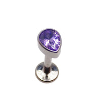 Violet CZ teardrop-shaped flat back body jewelry in 14g, 16g, and 18g sizes from Body Clickers.