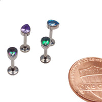 CZ teardrop flat back body jewelry by Body Clickers, available in 14g, 16g, and 18g for piercing enhancements.