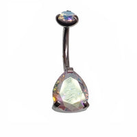 Aqua CZ tear drop belly ring by Body Clickers, 14g body jewelry with a dangling tear drop design.