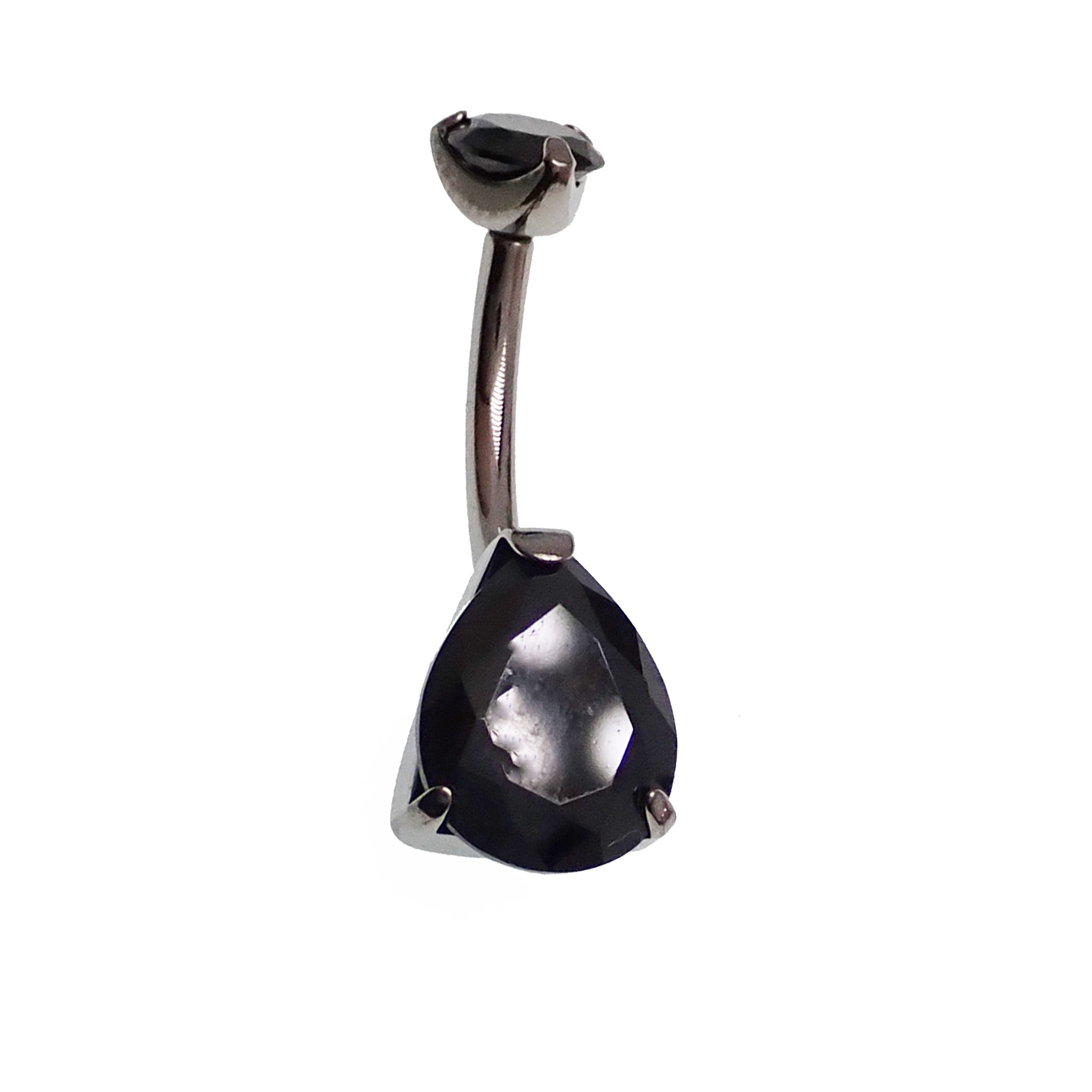 Aqua CZ tear drop belly ring by Body Clickers, 14g body jewelry with a dangling teardrop-shaped gemstone.