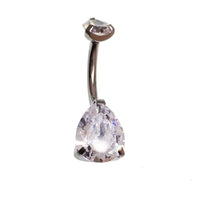 Aqua CZ tear drop belly ring 14g body jewelry by Body Clickers, featuring a dangling tear-shaped gemstone in a 14-gauge design.