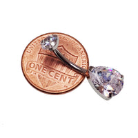 Aqua CZ tear drop belly ring in 14g body jewelry by Body Clickers, featuring a dangling teardrop-shaped gemstone.