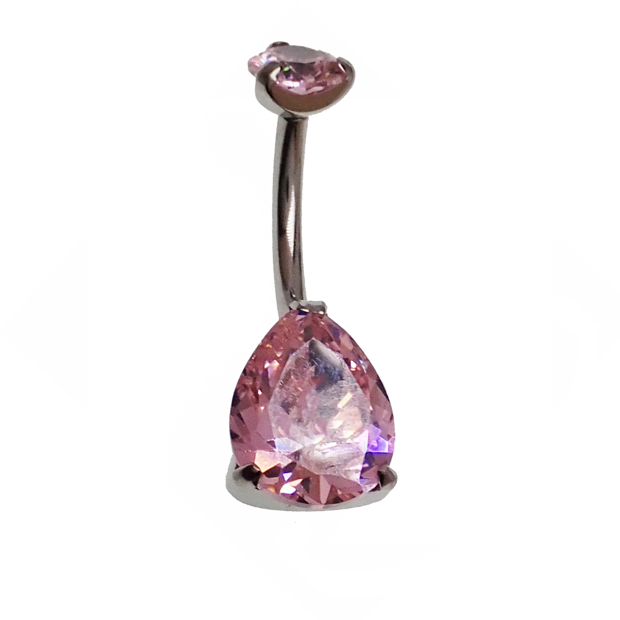 Aqua CZ tear drop belly ring from Body Clickers, 14g body jewelry with a dangling teardrop-shaped gemstone.
