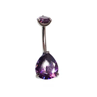 Aqua CZ tear drop belly ring by Body Clickers, 14g body jewelry with a dangling teardrop-shaped gemstone.