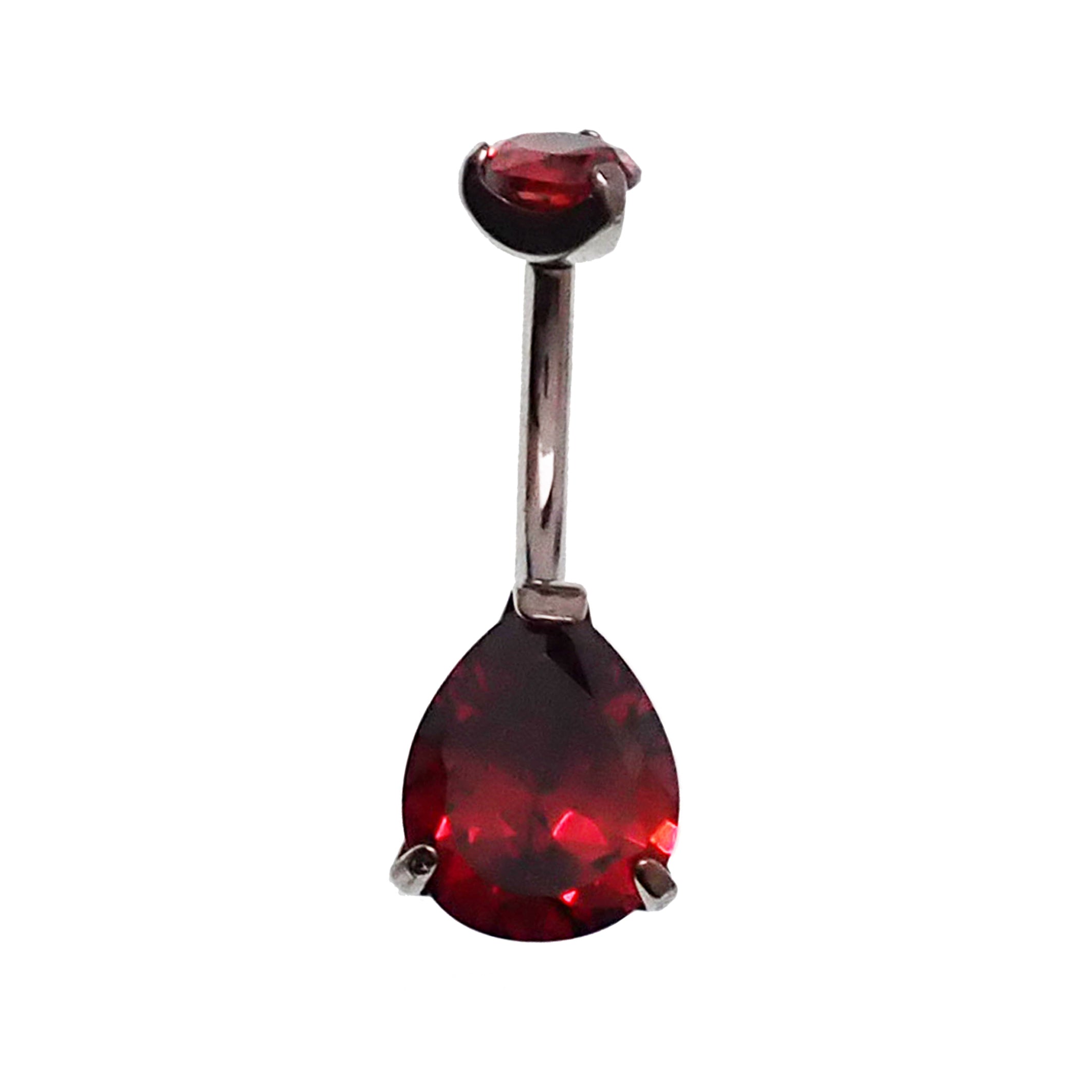Aqua CZ tear drop belly ring by Body Clickers in 14g body jewelry with a dangling tear drop design