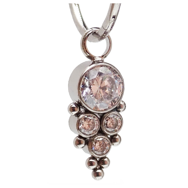 Titanium beaded CZ charm attachment from Body Clickers Body Jewelry, featuring sparkling cubic zirconia stones on beaded titanium.