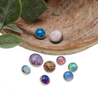Body Clickers 16g cabochon opal titanium body jewelry top, featuring vibrant opal gemstone on sleek titanium setting.