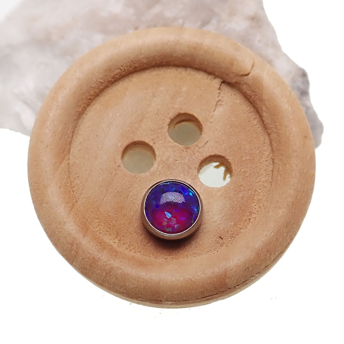 Lavender cabochon opal top body jewelry by Body Clickers, 16g, featuring a smooth, rounded opal gemstone for piercing accessories.