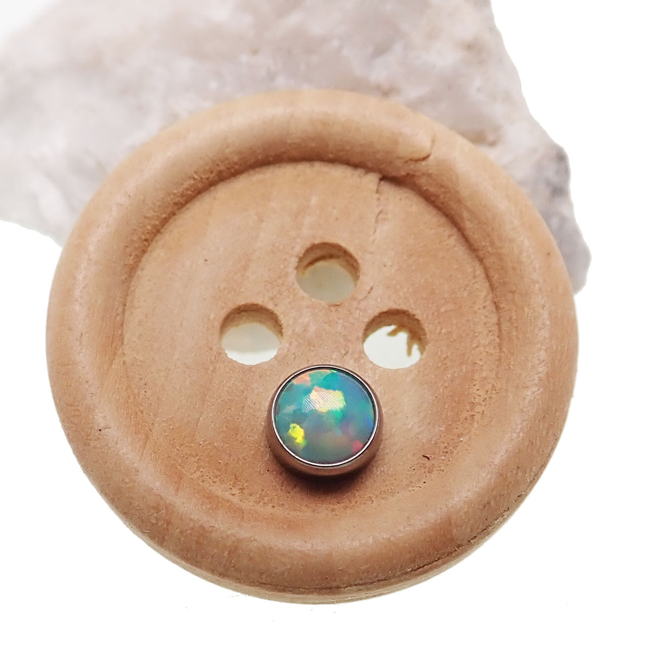 Body Clickers cabochon opal top body jewelry with moon-yellow opal gemstone, 16g size, suitable for body piercing.