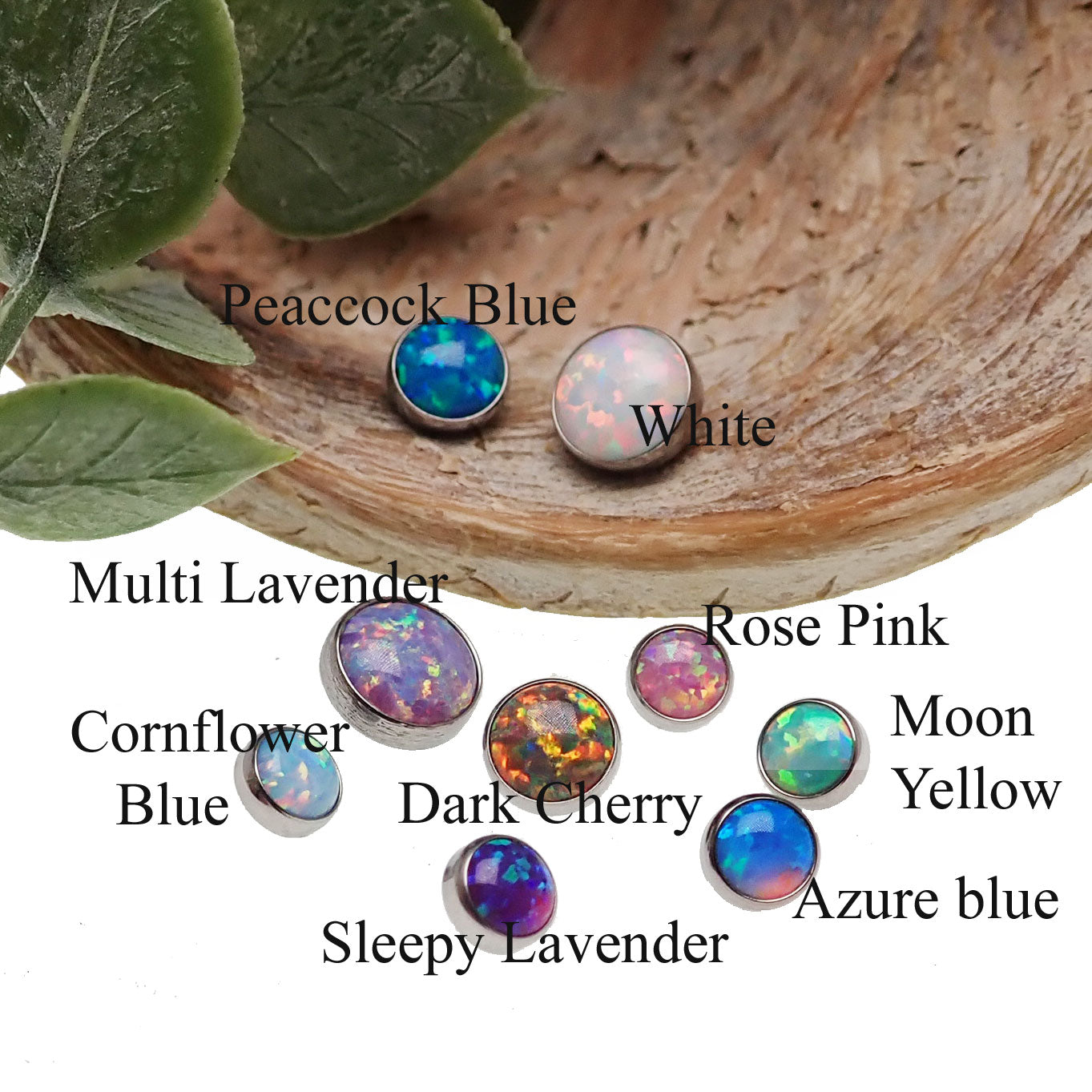 Body Clickers cabochon opal top body jewelry with vibrant, polished opal cabochons on a sleek metal setting.