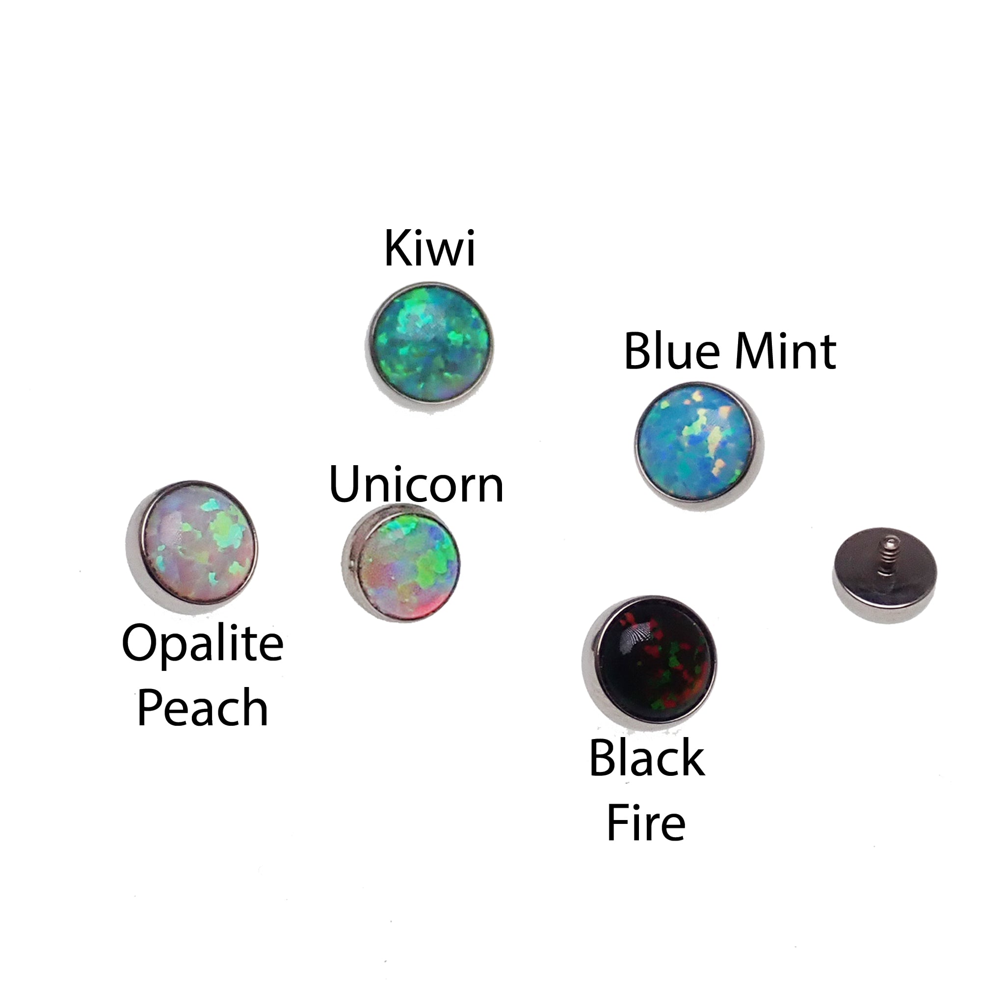 Body Clickers cabochon opal top body jewelry with a 16g gauge, featuring a vibrant, polished opal cabochon for piercing adornment.