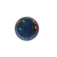 Black opal cabochon body jewelry top by Body Clickers, 16g size, featuring a smooth, polished gemstone for piercing adornment.