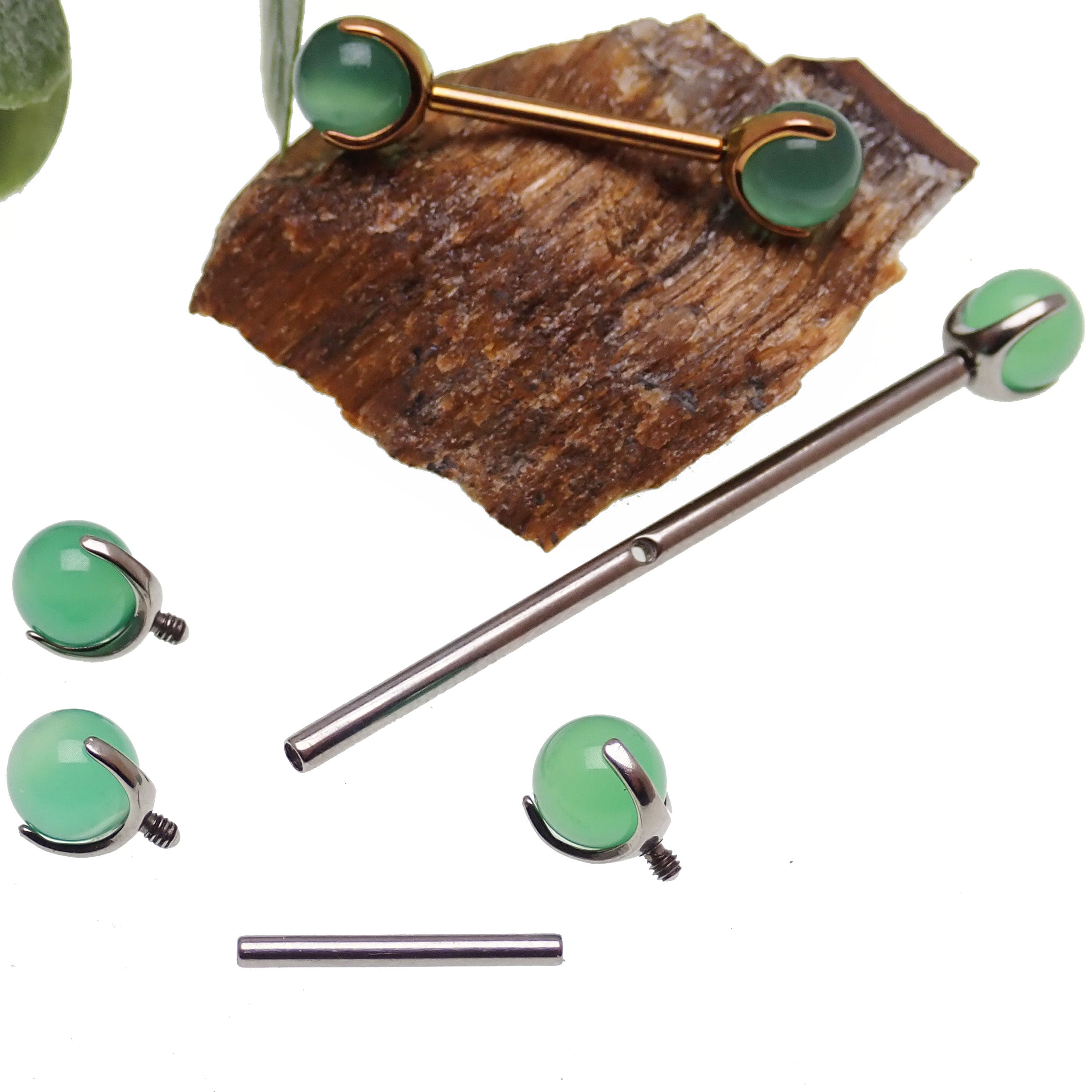 Jade titanium barbell piercing by Body Clickers Body Jewelry, 12g or 14g, with 12mm length, ideal for body piercing jewelry.