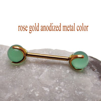 Jade titanium barbell piercing in 12g or 14g with 12mm length, Body Clickers Body Jewelry, visible jade stone and sleek metal design