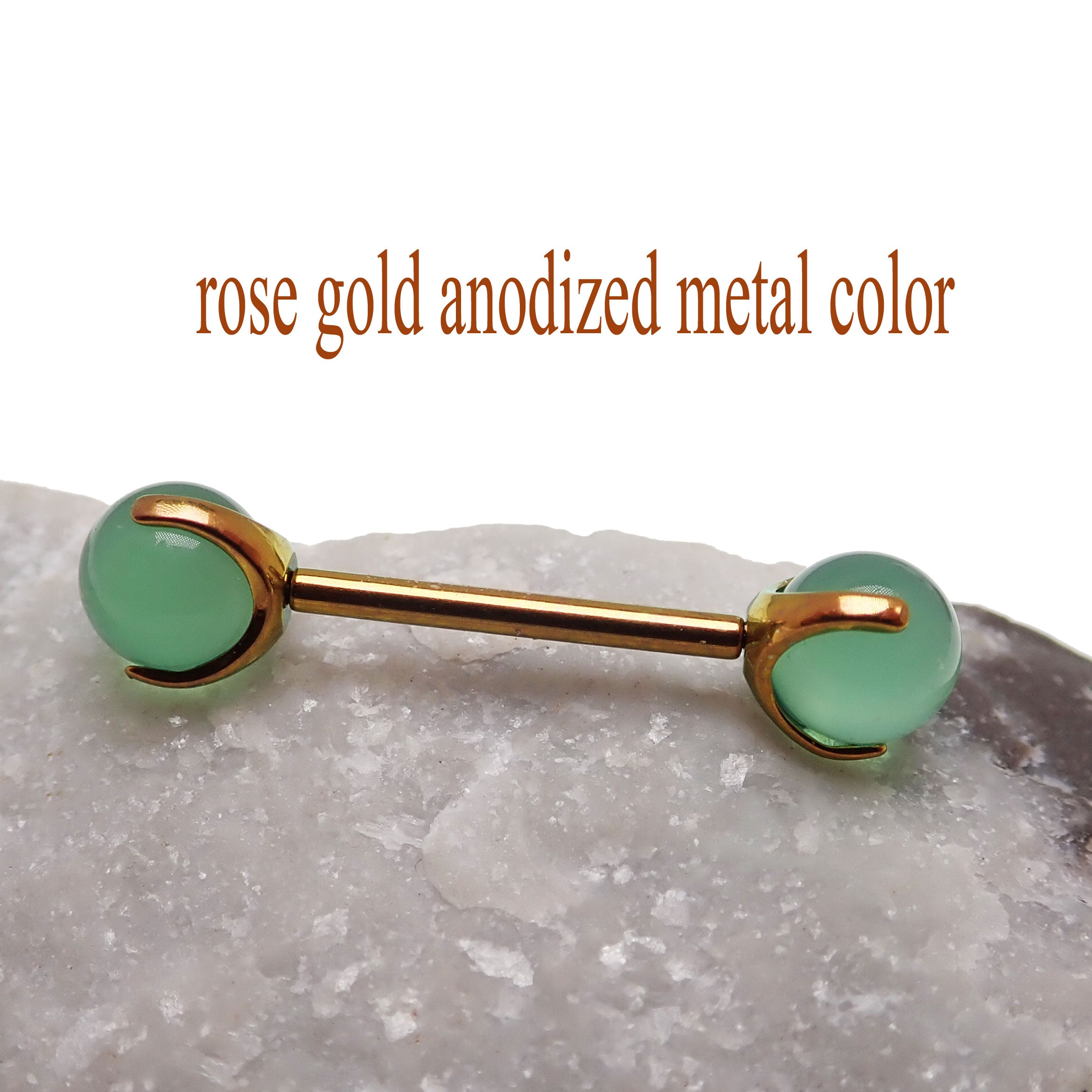 Jade titanium barbell piercing in 12g or 14g with 12mm length, Body Clickers Body Jewelry, visible jade stone and sleek metal design
