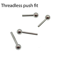 Titanium push fit barbell with 3mm fixed ball end, 16g gauge, 6mm thickness, by Body Clickers Body Jewelry.