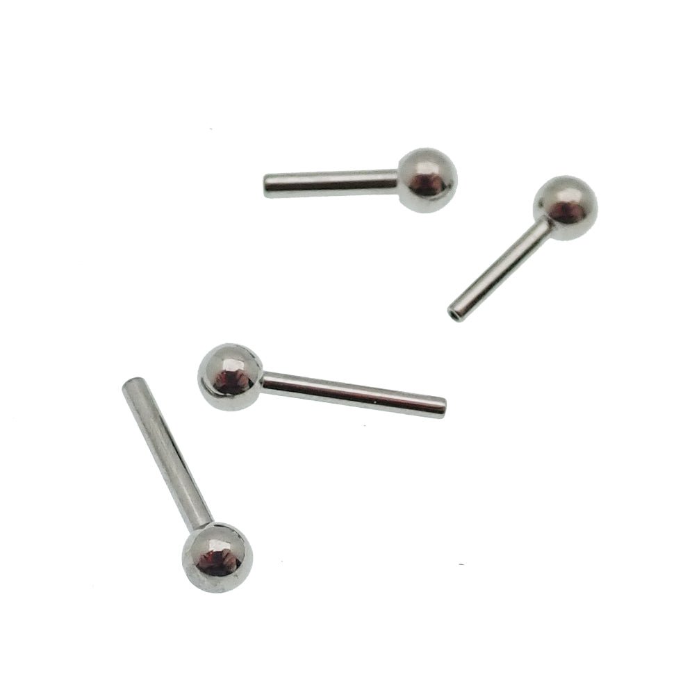Titanium push fit barbell with 16g gauge and 6mm bar length, featuring a 3mm fixed ball end from Body Clickers Body Jewelry.
