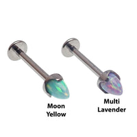 Black cherry Opal 4mm cone flatback labret body jewelry by Body Clickers in 14g, 16g, and 18g gauges.