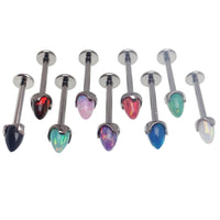 Black cherry Opal 4mm cone flatback labret body jewelry in 14g, 16g, and 18g gauges by Body Clickers.