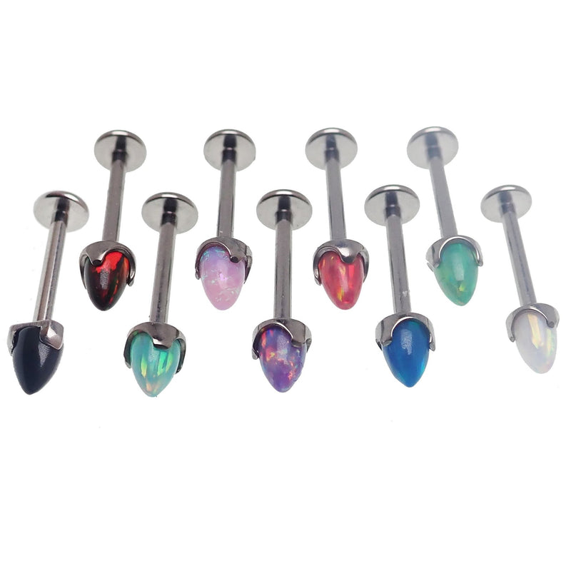 Black cherry Opal 4mm cone flatback labret body jewelry in 14g, 16g, and 18g gauges by Body Clickers.