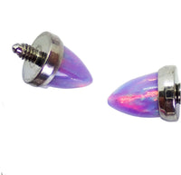 Black horseshoe body jewelry with 4mm spiked opal cone ends, 16g size, featuring a sleek, curved design for piercings.