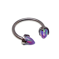 Black cherry horseshoe body jewelry with 4mm spiked opal cone ends, 16 gauge piercings, designed by Body Clickers.