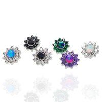 Body Clickers CZ and opal daisy top attachments for 16g body jewelry, featuring floral design with sparkling stones.