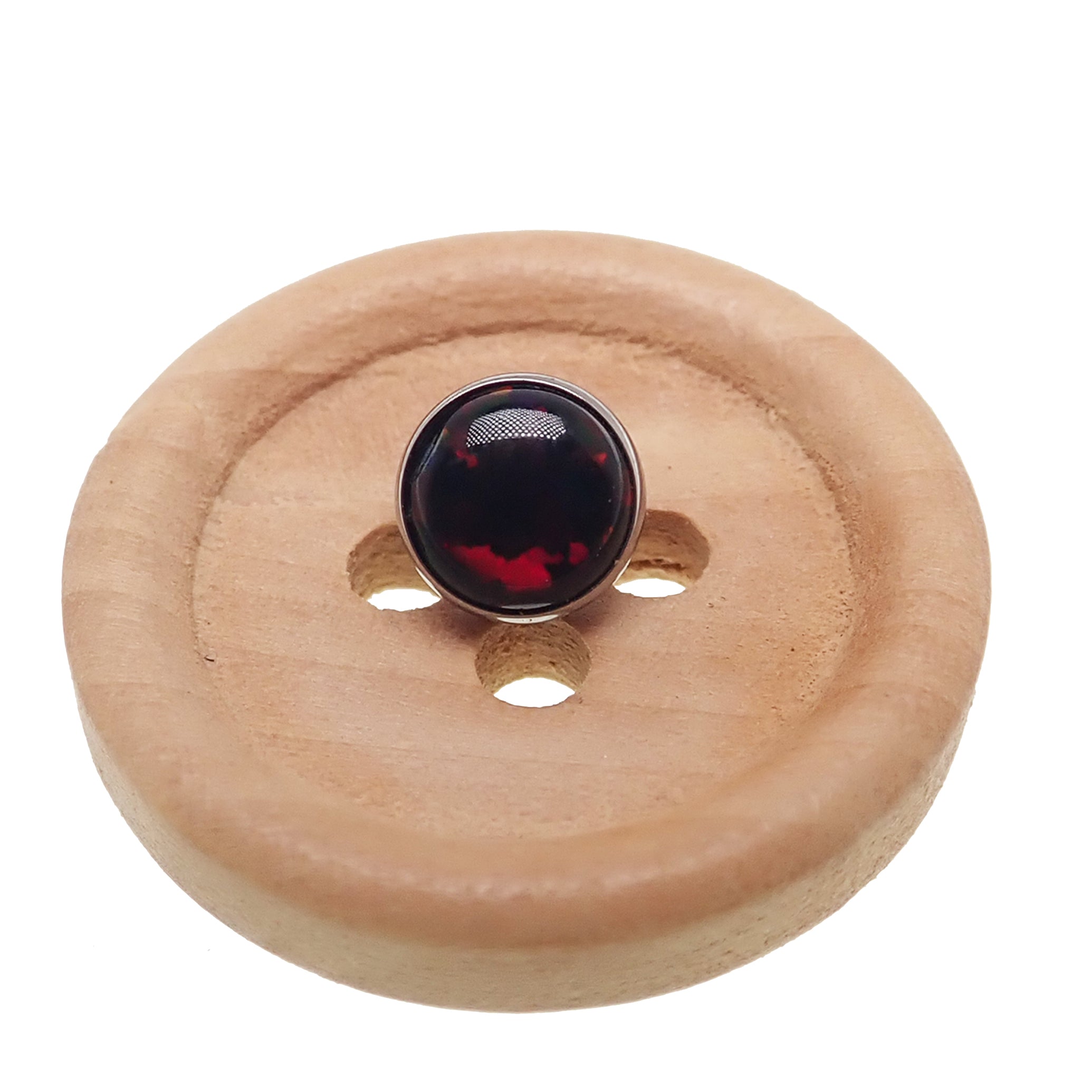 Black fire opal push fit threadless top body jewelry in implant titanium by Body Clickers, featuring a 3mm opal stone.