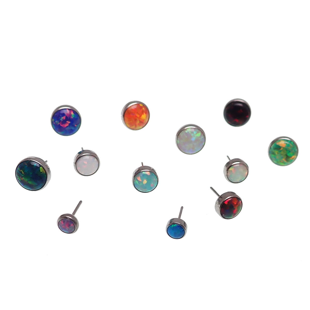 Black fire Opal push fit threadless top in implant titanium body jewelry by Body Clickers, with a 3mm gemstone.
