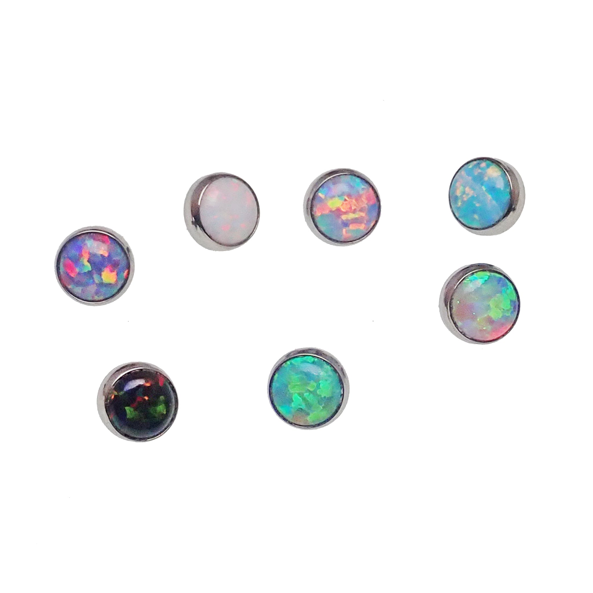 Body Clickers 14g cabochon 4mm opal flat attachment for body jewelry, featuring a smooth, colorful opal stone.