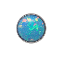Blue mint 4mm opal cabochon flat attachment body jewelry in 14g gauge by Body Clickers, shown from the top view.